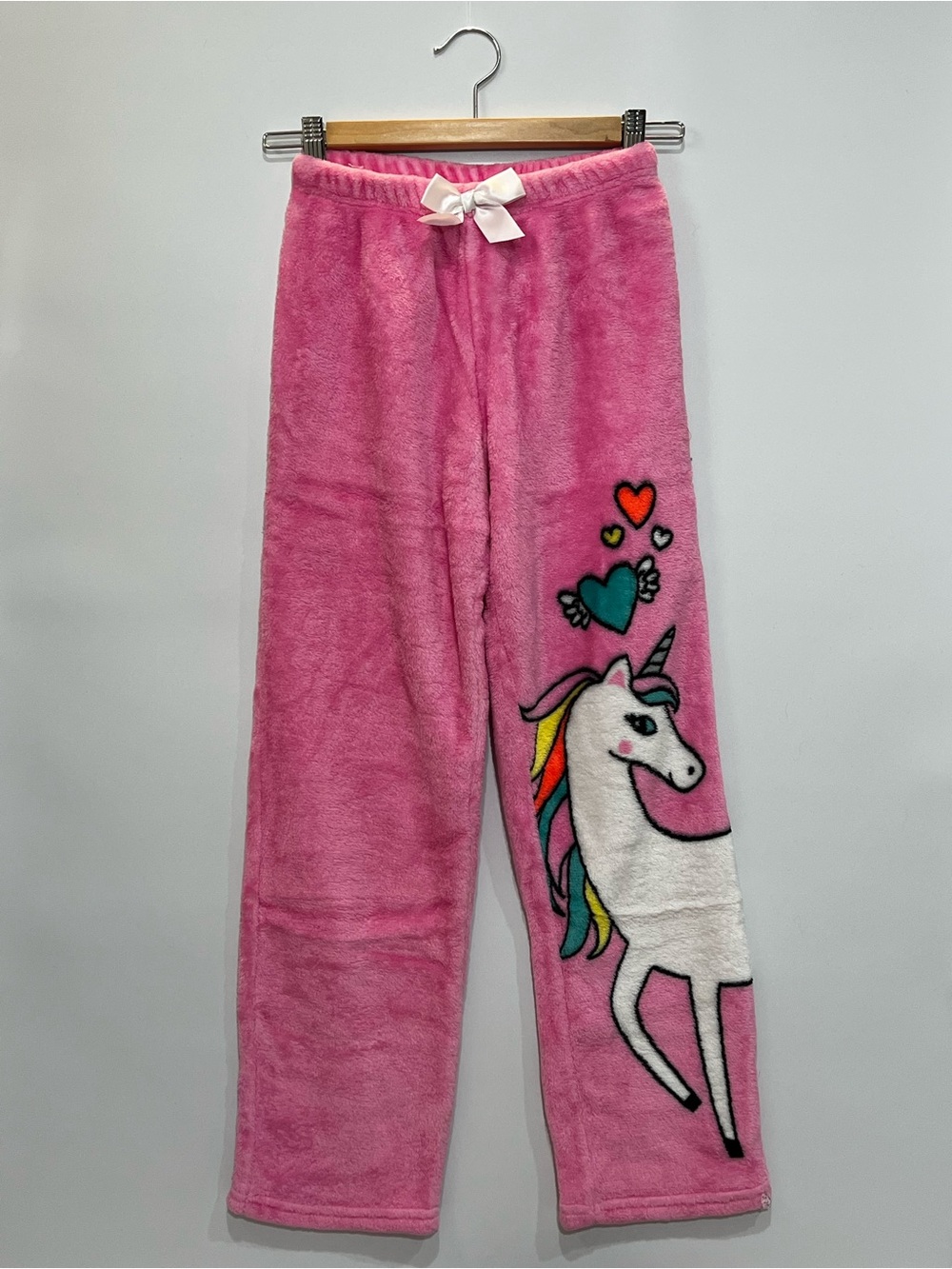 Girls Plush Pink Unicorn Sleep Pants with Bow Waist